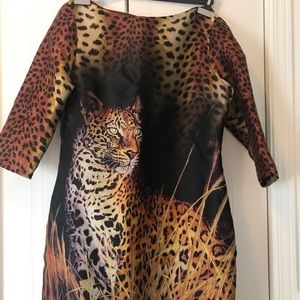 Samuel Dong Boat Neck Panther Dress